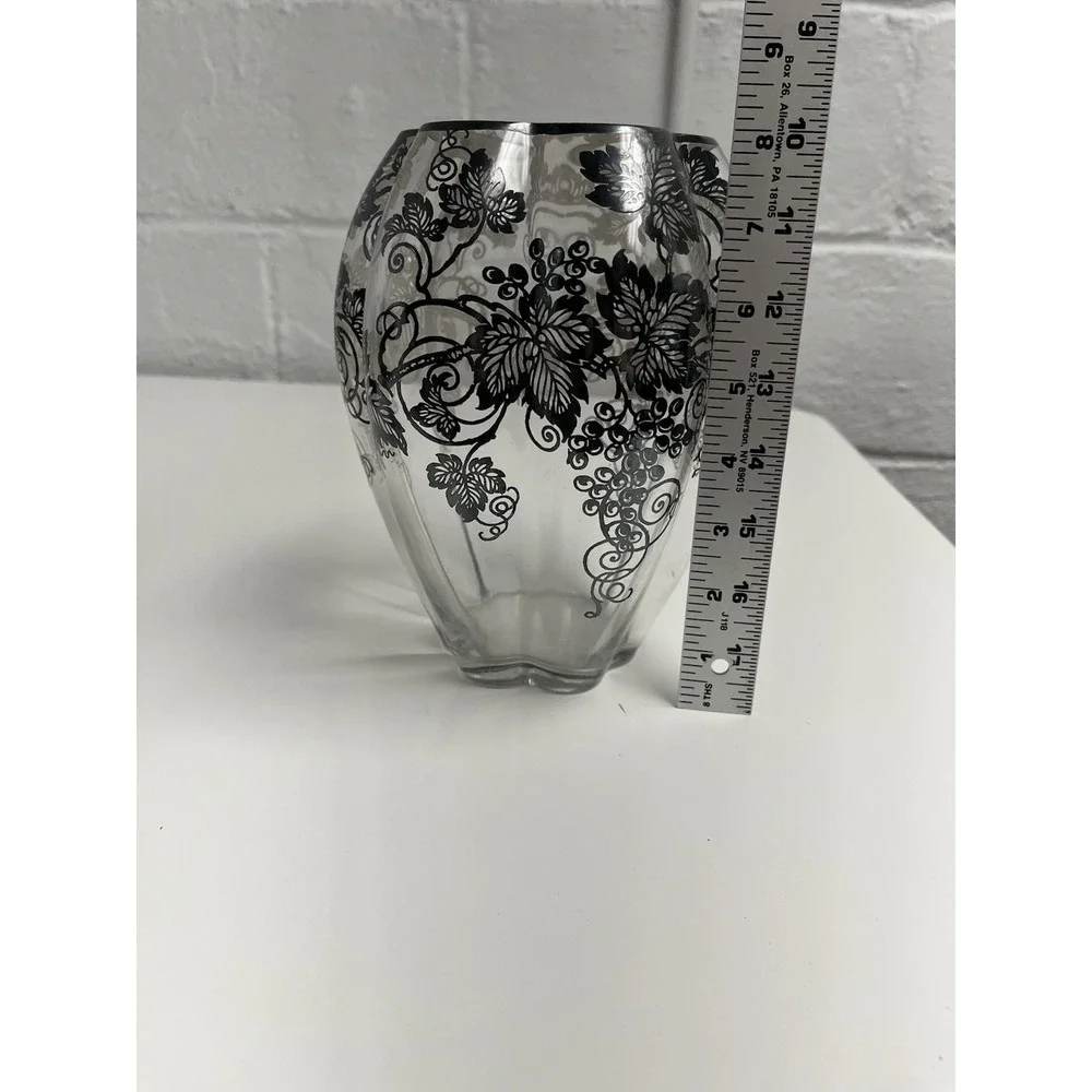Sterling Overlay Vase Silver‎ City Grape Grapevine 1930s VTG Fostoria Sakier